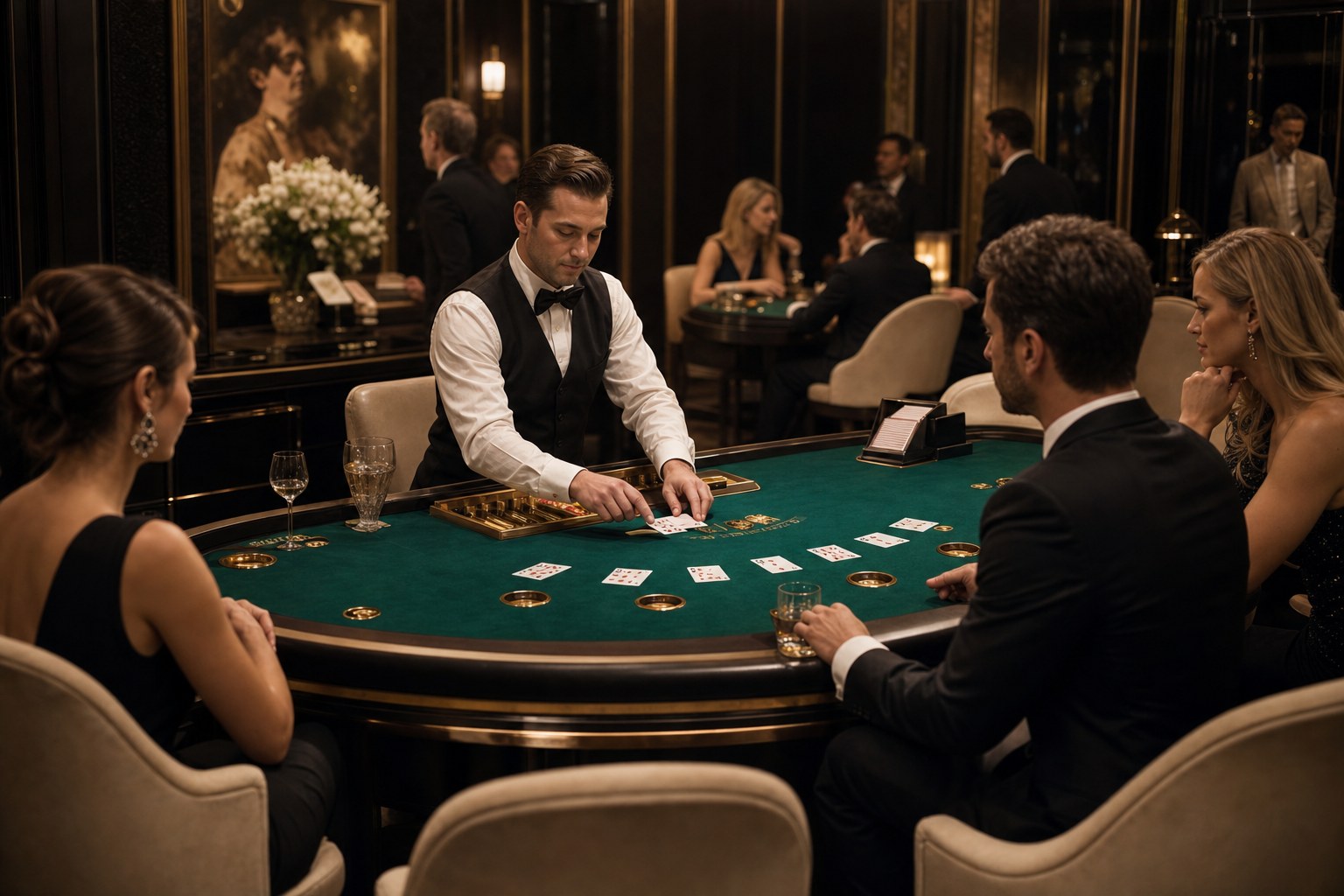 Blackjack asztal elegáns kaszinóteremben